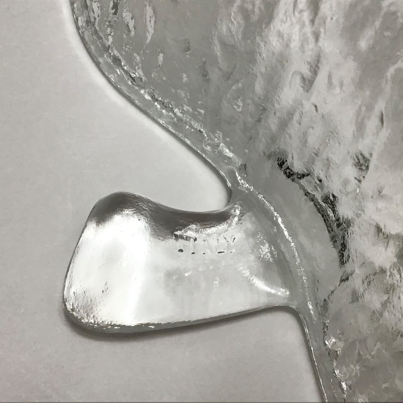 VTG Italian Glass Crystal Ice bowl, clear apple shape tree bark textured - Picture 9 of 9